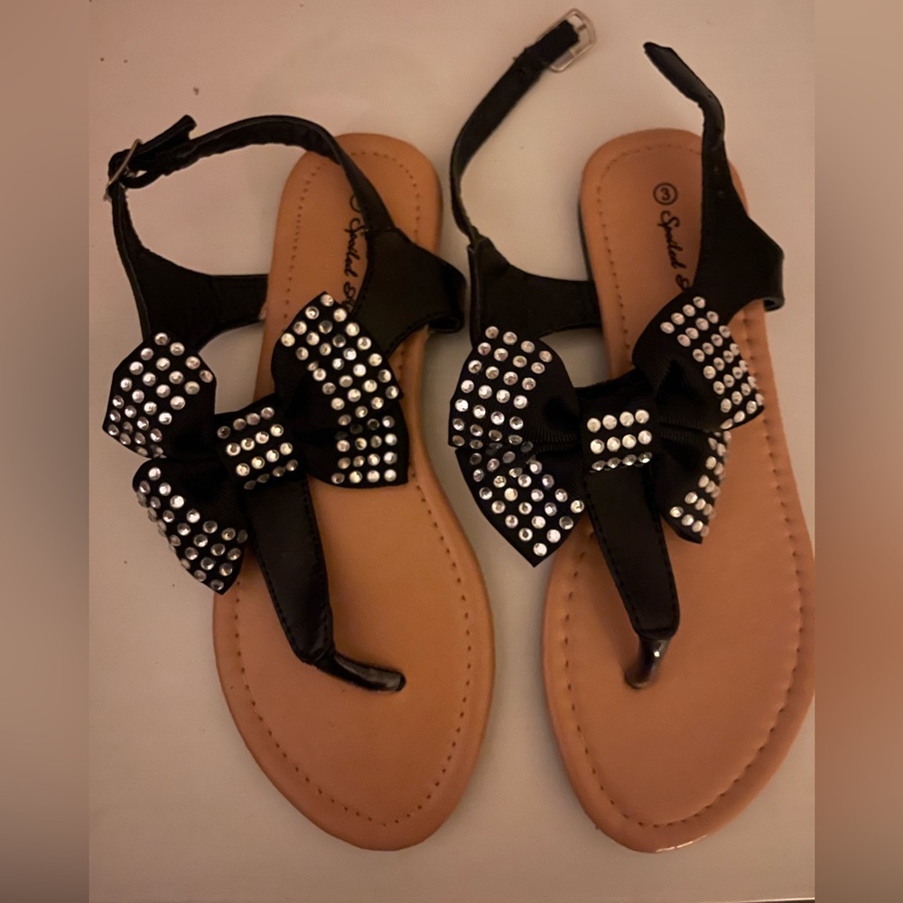 Girls size 3 sandals. Black and rhinestone. Worn once